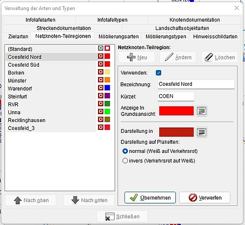 Screenshot "Teilregionen"