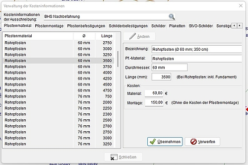 Screenshot "Kosteninfo"