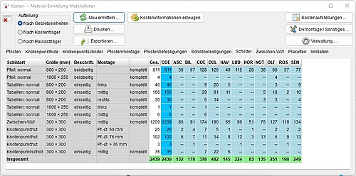 Screenshot "Materialermittlung"